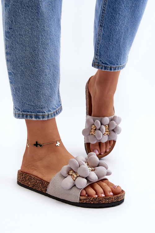Women's Grey Sandals with Decorations Bunlia