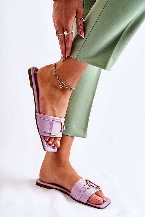 Women's Classic Leather Slippers With Decoration Violet Shilla