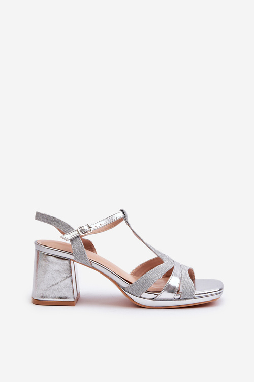 Women's Silver Faux Leather Heeled Sandals Lyana