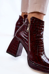 Botki Skóra Obcas Krokodyli Wzór Bordowe Alienore
