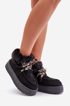 Women's Lace-Up Snow Boots with Thick Sole Black Loso
