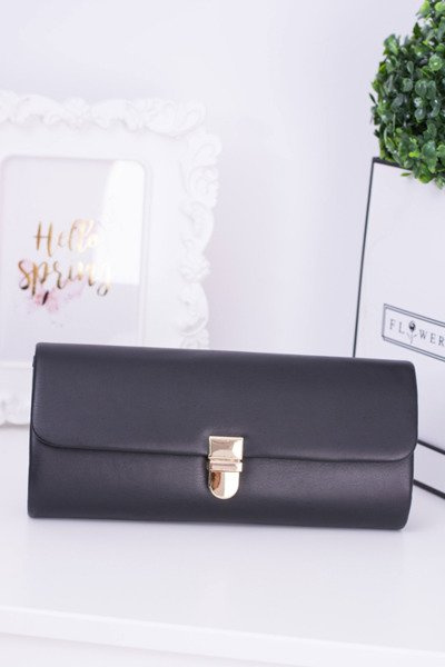 Women's Black Clutch Bag Gold Chain