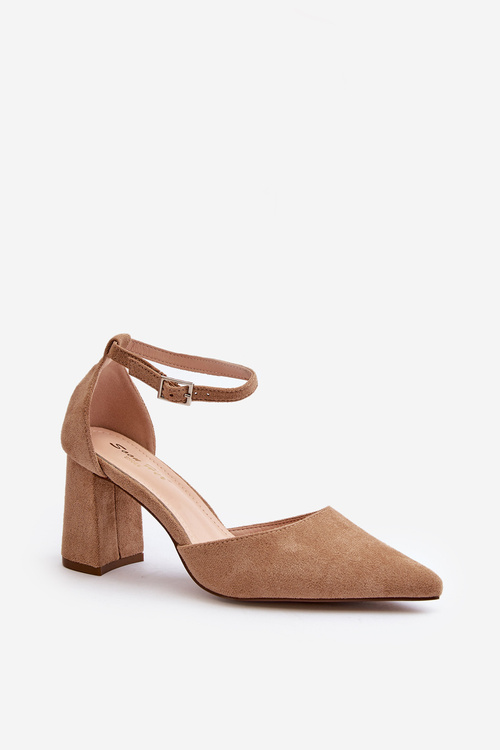Pumps with Pointed Toes in Beige Faux Suede Halene