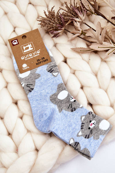 Women's Funny Socks Animal Pattern Cats Blue