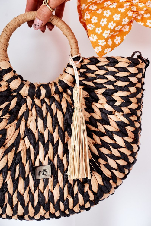 Braided Handbag Basket NOBO XK0490 Beige-Black
