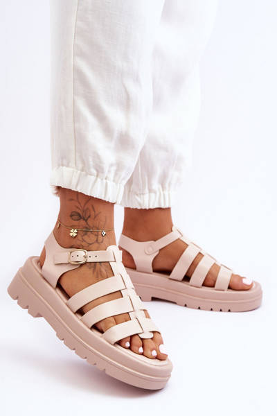 Leather Sandals With Stripes Beige Colet