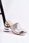 Leather Women's Slippers On Heel Silver Perry