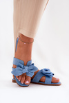 Flat Ladies Slippers With Bow Blue Tobin