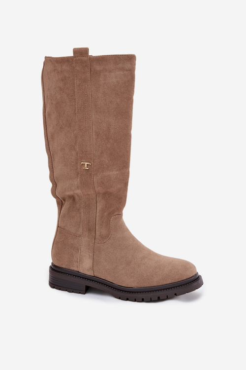 Women's insulated flat-heeled eco suede boots Dark beige Delyssa