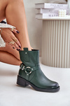 Zazoo 60480 Leather Ankle Boots With Low Heel Insulated Dark Green