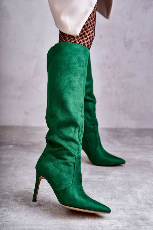 Suede High Heel Boots Green Carite 