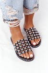 Openwork Leather Slippers With Rhinestones Black Alana