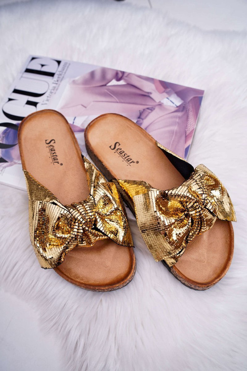 Cork Flip Flops with Cocard Gold Metallics