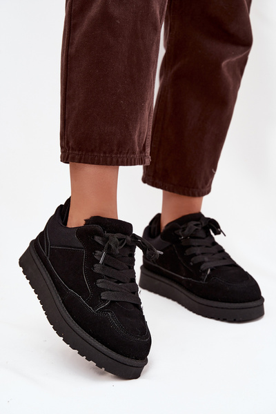 Damskie Sneakersy Ocieplane Futerkiem Czarne Cyrissa