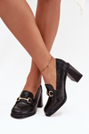 Women's Low Shoes with Heels with Embossing and Gold Detail Black Novella