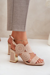 Embellished Heeled Sandals Dark Beige Delariona