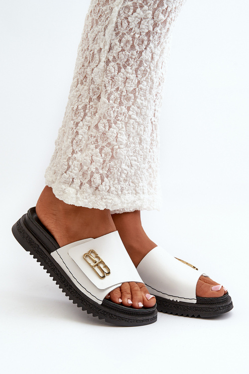 Klapki Skórzane Damskie Na Platformie Białe Zazoo 50101