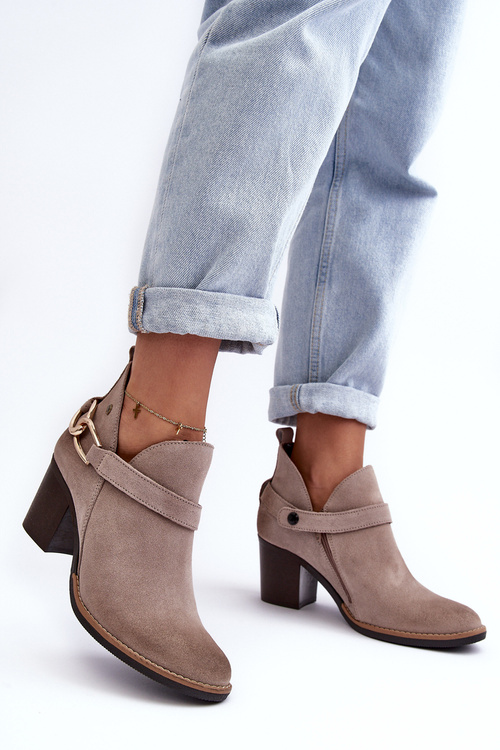 Women's Suede Boots on Heel Maciejka 06247-04 Beige