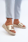 Women's Leather Wedge Sandals with Gold Decoration Vinceza 41444 Gold