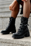 Women's Leather Boots with Lace Up Black Doreli