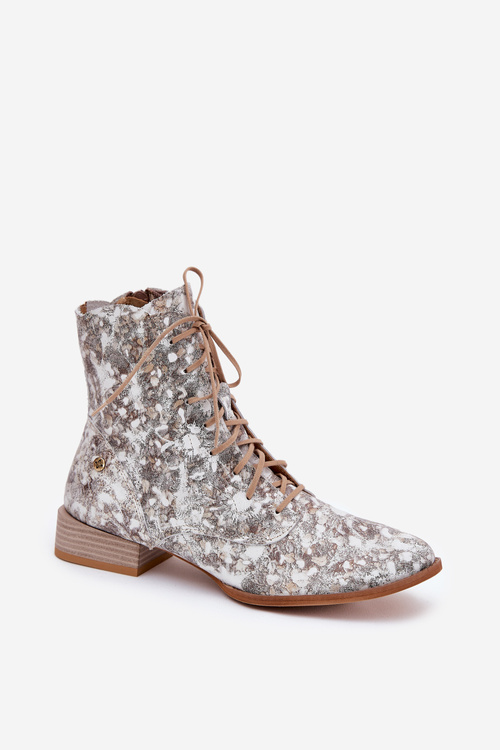 Leather Patterned Ankle Boots With Flat Heel Maciejka 06391-25 Beige