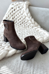 Suede Block Heel Boots with Lining Decorative Detail Artiker 57C0017 Brown