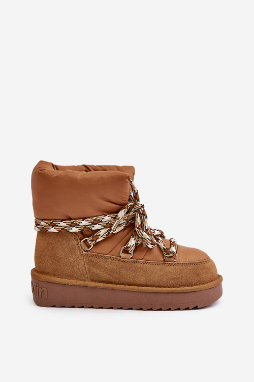 Women's Suede Snow Boots With Thick Lacing D.Franklin DFSH375003 Brown