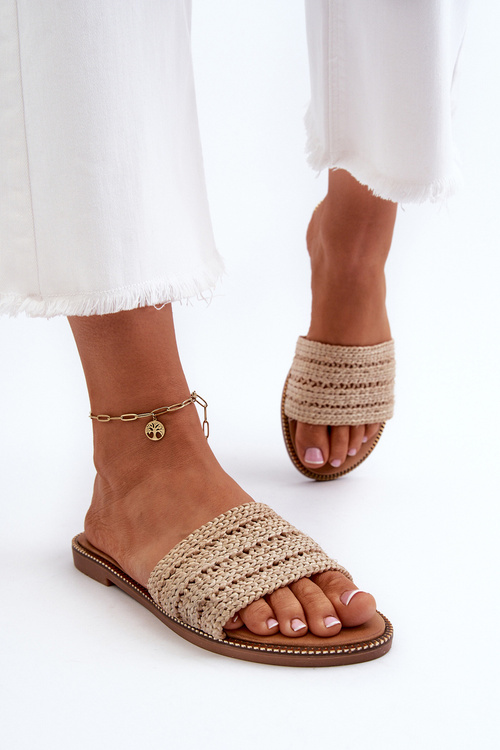 Women's Sandals with Woven Strap on Flat Heel Beige Radians