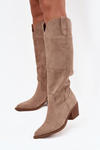 Women's cowboy boots with heel made of eco suede beige Esmira