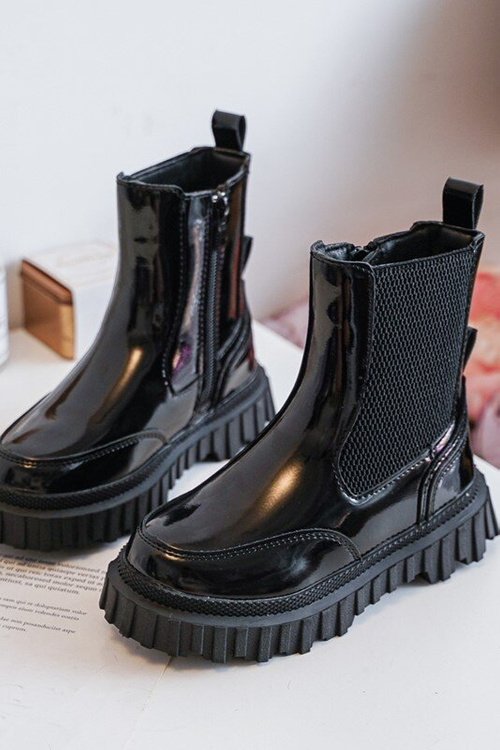 Children's Lacquered Zip-Up Insulated Boots Black Jolynn