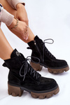Women's Suede Warm Trapper Boots Black Rehin