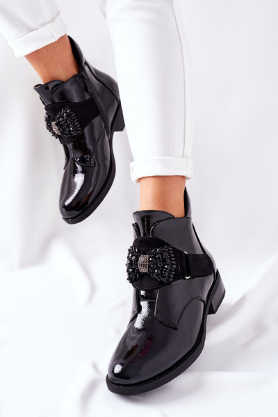 Women's Flat Boots Lacquered Black Crystals Schuler