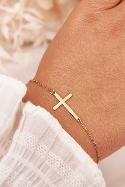 Bracelet With Cross Surgical Steel Gold