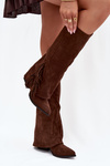 Women's Slip-On Cowboy Boots With Heels And Fringes Brown Zalia