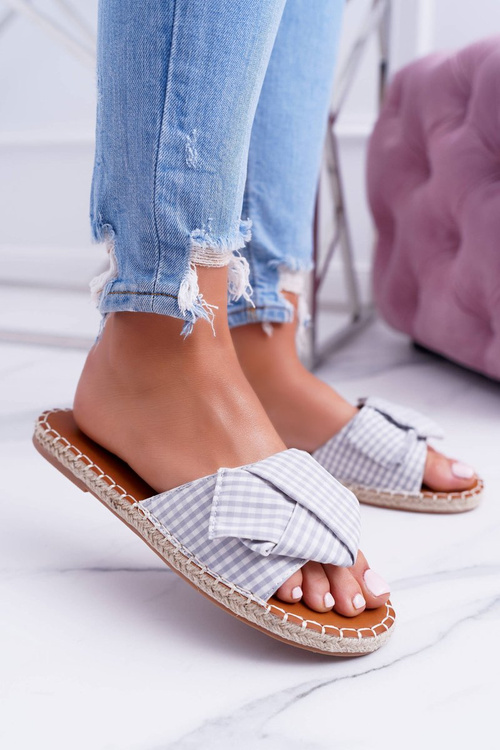 Women's Bow Flip Flops Pin-up Girl Grey