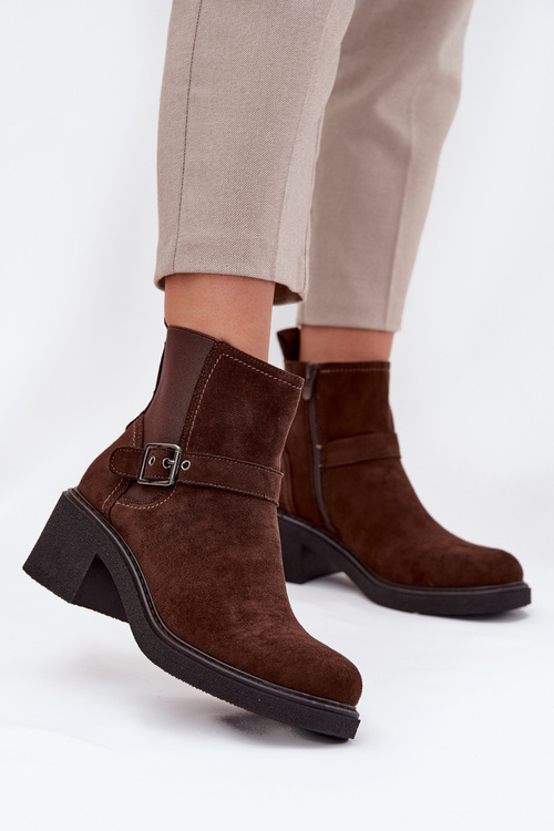 Women's Block Heel Boots with Buckle Brown Nymera