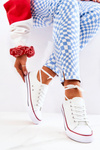 Women's Classic White Sneakers With Red Stripe Omerta