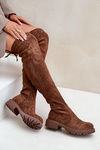 Knee High Boots With Flat Heel Made Of Eco Suede Brown Arkelia