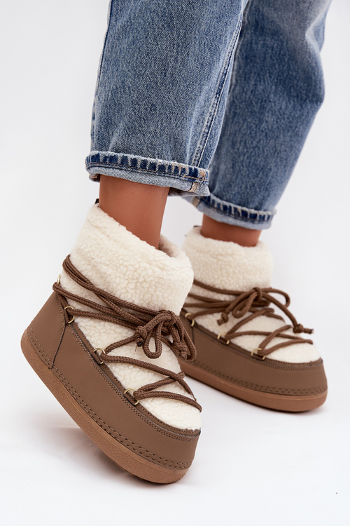 Women's Snow Boots With Sheepskin Lining Lace-up Dark Beige Belira