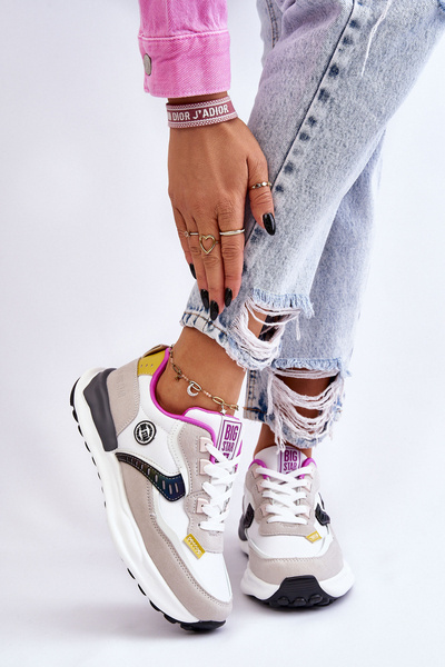 Sneakersy Sportowe Damskie Biało-Beżowe Big Star KK274099