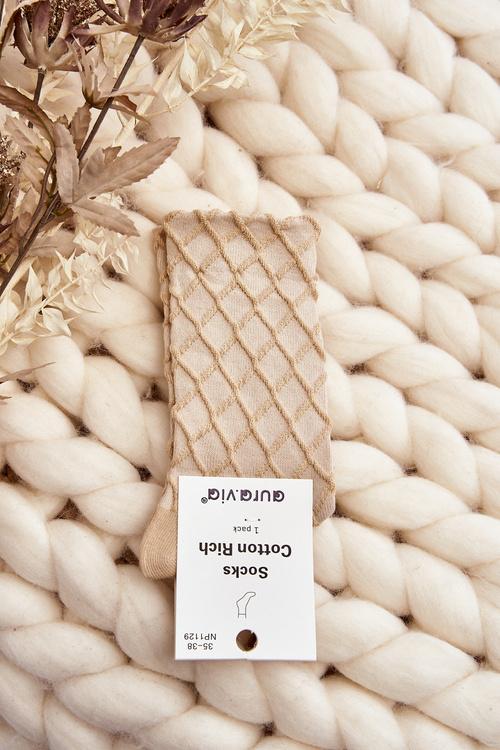 Women's Socks with Decorative Embossing Beige