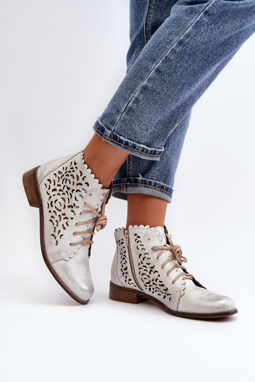 Zazoo 2871 Women's Laced Ankle Boots Silver