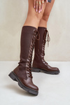 Laced Boots With Elastic Shaft Brown Vamilena