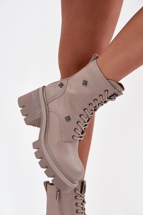 Leather Workery Women's Platform Boots With Buckles Artiker 57C0181 Beige