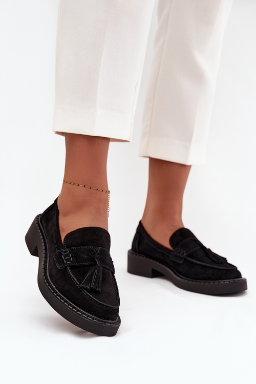 Women's Suede Loafers with Fringes D&A TW107 Black