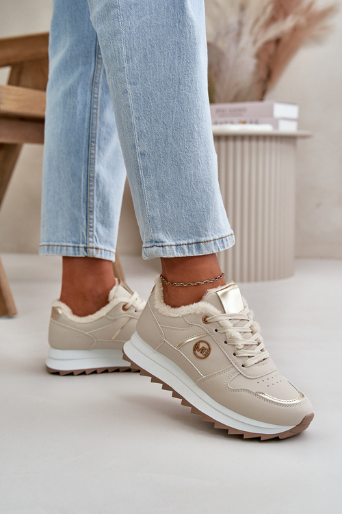 Damskie Ocieplane Futerkiem Na Platformie Jasnobeżowe Lerisas