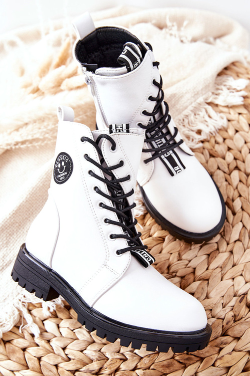 Dziecięce Ocieplane Botki Workery Białe Rosalie