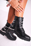 Women's Boots Silver Rivets Chains Black Desire