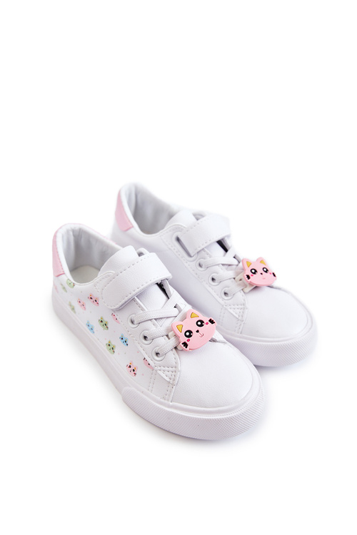 Children's Leather Sneakers With Velcro Print White Bonnie