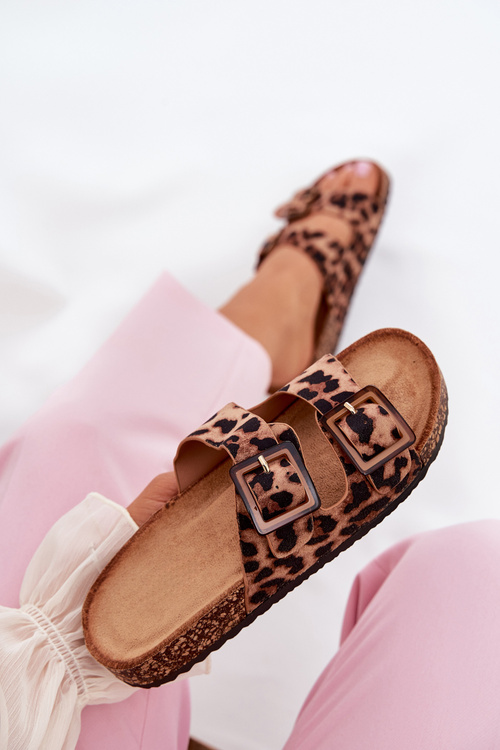 Ladies Slippers With Clear On Cork Sole Leopard Brown Sercele